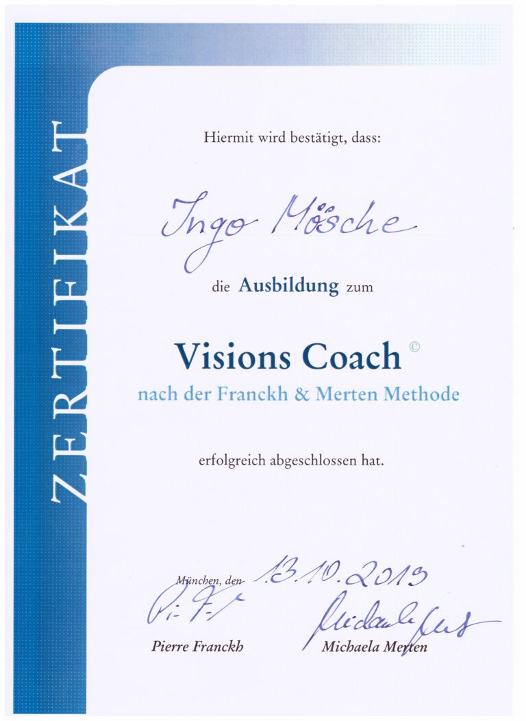 Mein Zertifikat zum Visionscoach