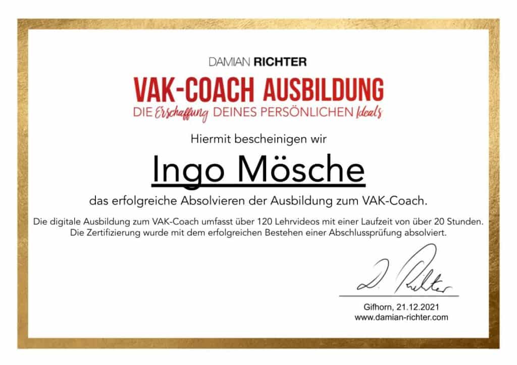 Zertifikat VAK Coach Ausbildung